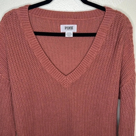 PINK By VS V Neck Chunky Knit Sweater Mauve Size M - Picture 4 of 7